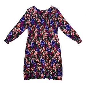 Terra & Sky Plus Size Midi Dress Smocked Peasant Size 20W 22W Floral Cotton BOHO